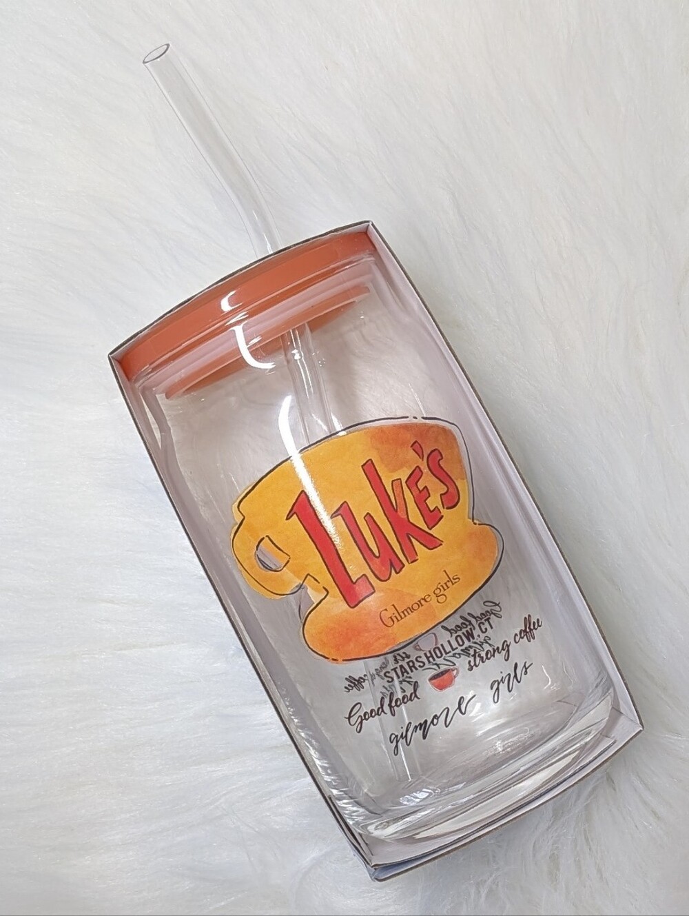 Gilmore Girls Luke's Diner Stars Hollow Glass Tumbler w/ Straw and Lid 🥤
